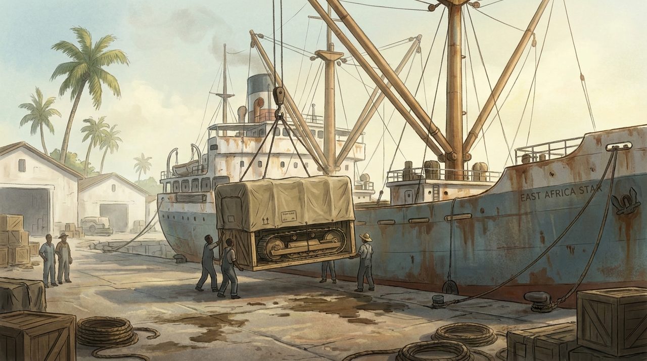 A nineteen-fifties East African colonial port at work